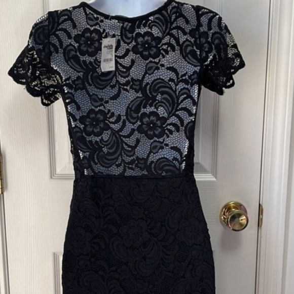 Ambiance Black Lace Dress Women's Size Small With Inside Slip Short Sleeve - Picture 4 of 5
